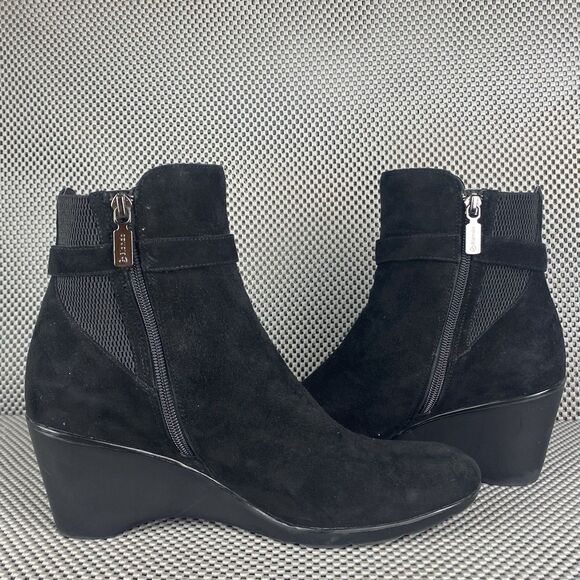 Blondo Liberata Wedge Boots Womens Size 10.5 M Black Leather Zipper Ankle Boots - Picture 3 of 10